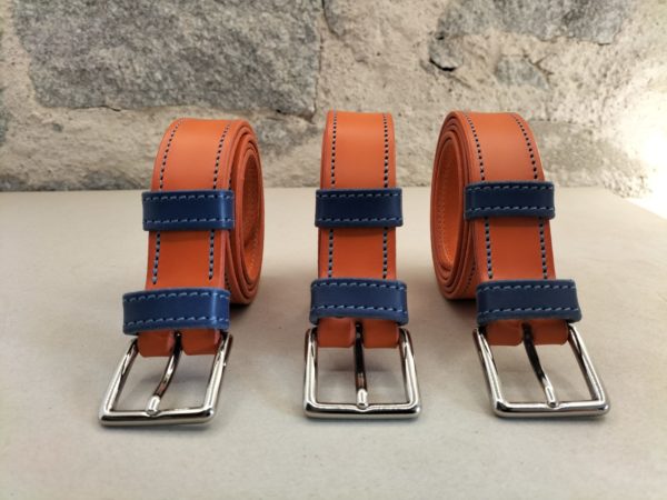 ceinture en cuir bicolore orange/bleu